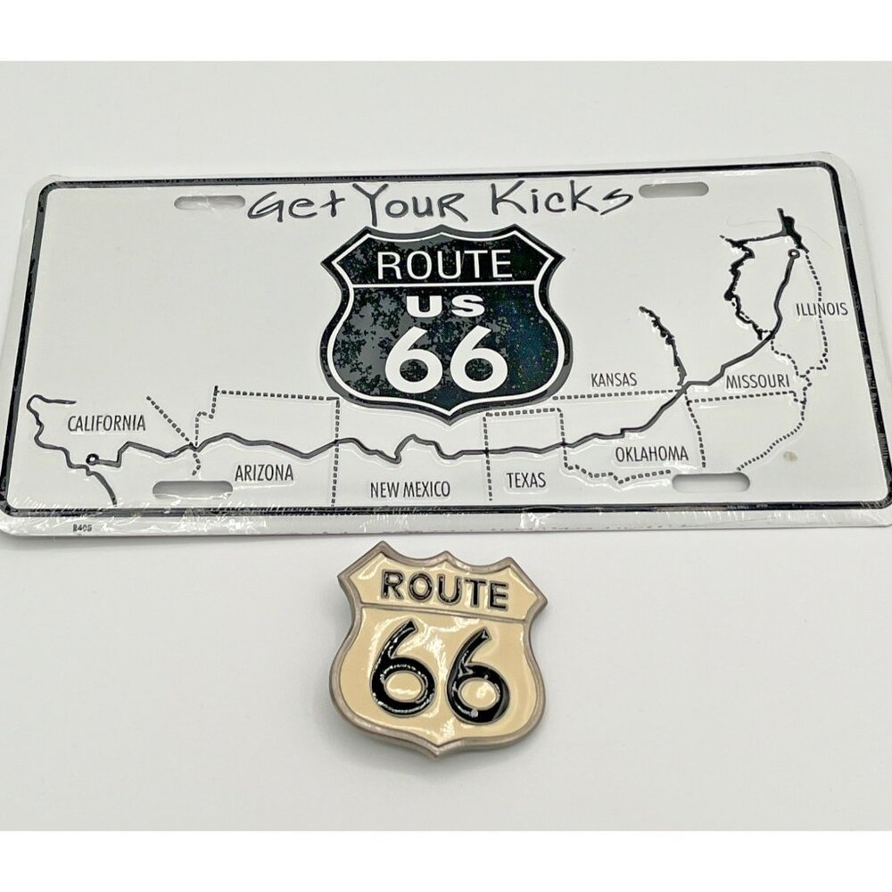 Vintage Buckles of America Route 66 Enamel Belt Buckle License Plate